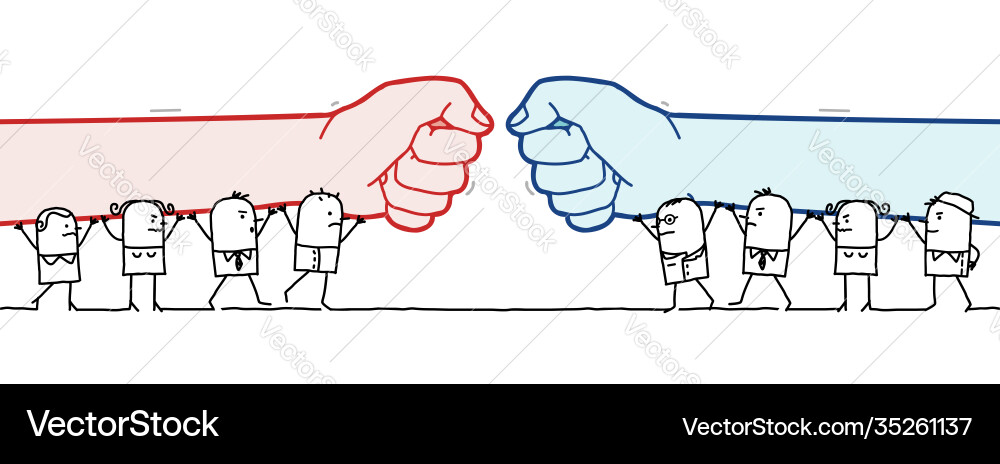 Cartoon rote Team Menschen gegen Blau Cartoon rote Team Menschen gegen Blau vektorbild