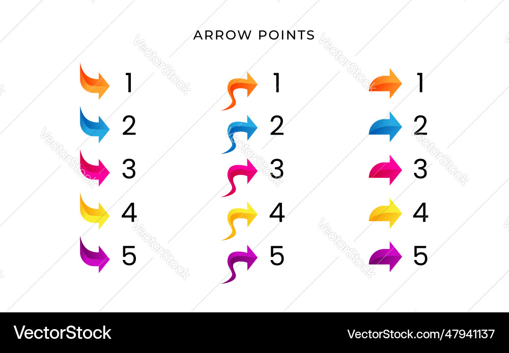Colorful bullet arrow point number with gradient Colorful bullet arrow point number with gradient vector image