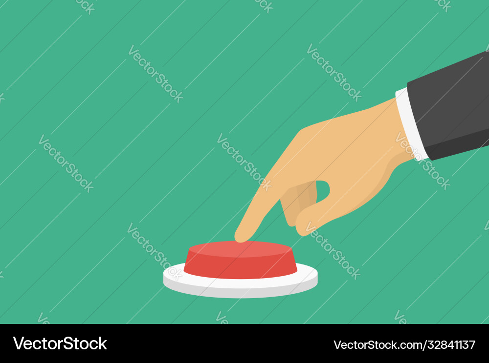 Hand pressing red button side view flat style Hand pressing red button side view flat style vector image