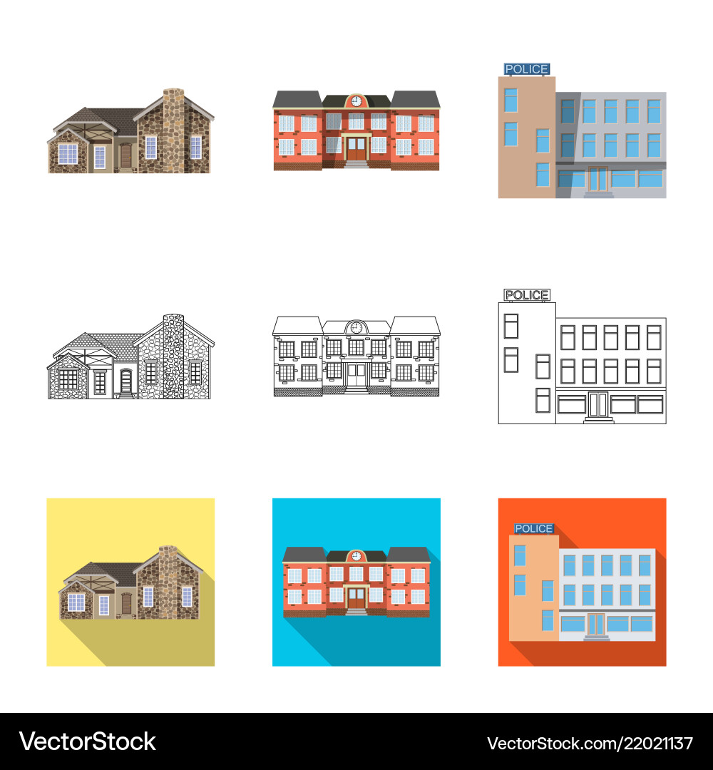 Isolated object of building and front sign set Isolated object of building and front sign set vector image
