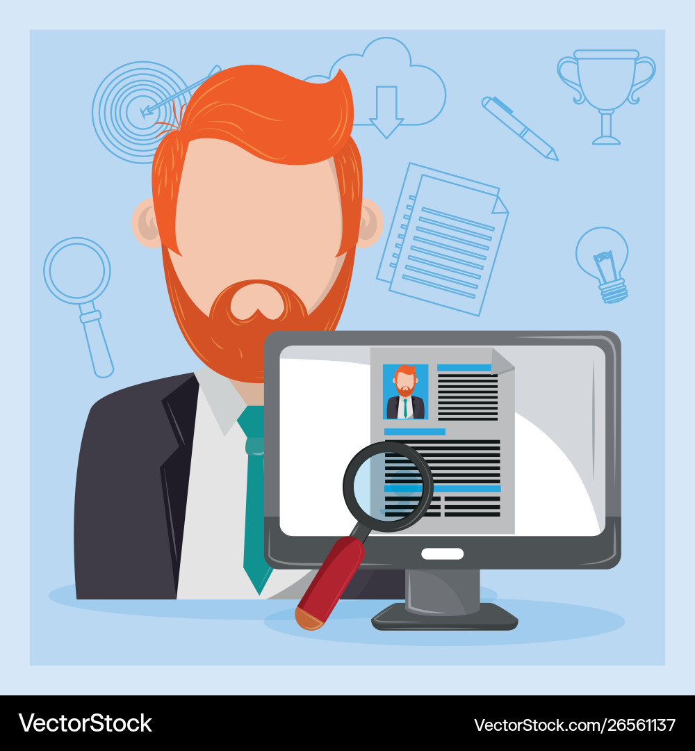 Job interview computer with checking worker cv Vector Image