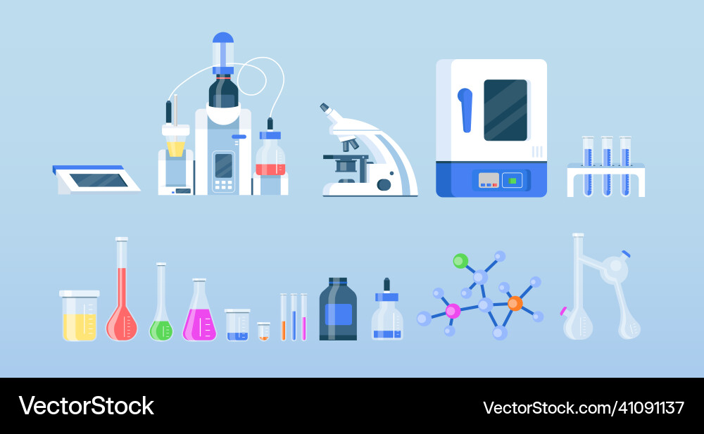 Laboratory equipment flat color objects set Laboratory equipment flat color objects set vector image
