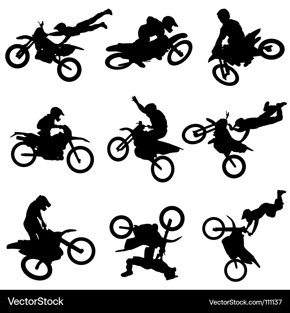 Motocross Silhouettes - Action Shots Vector Image