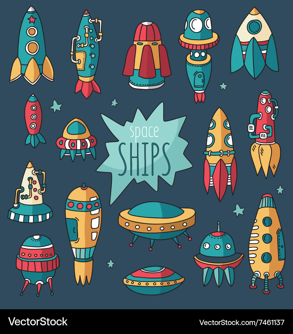 Set of spaceshipsshuttles space plates vector image