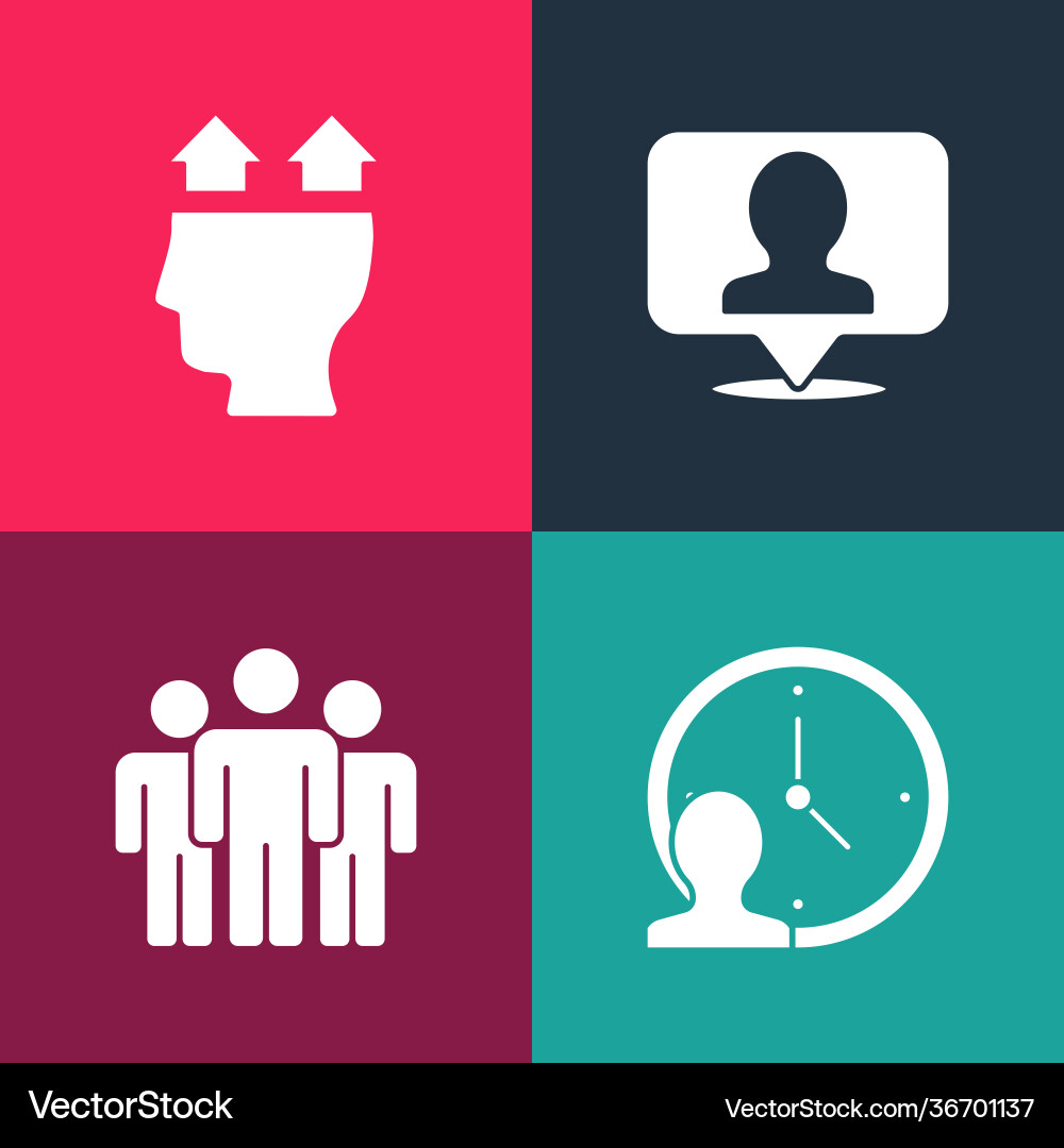 Set pop art time management users group location Set pop art time management users group location vector image
