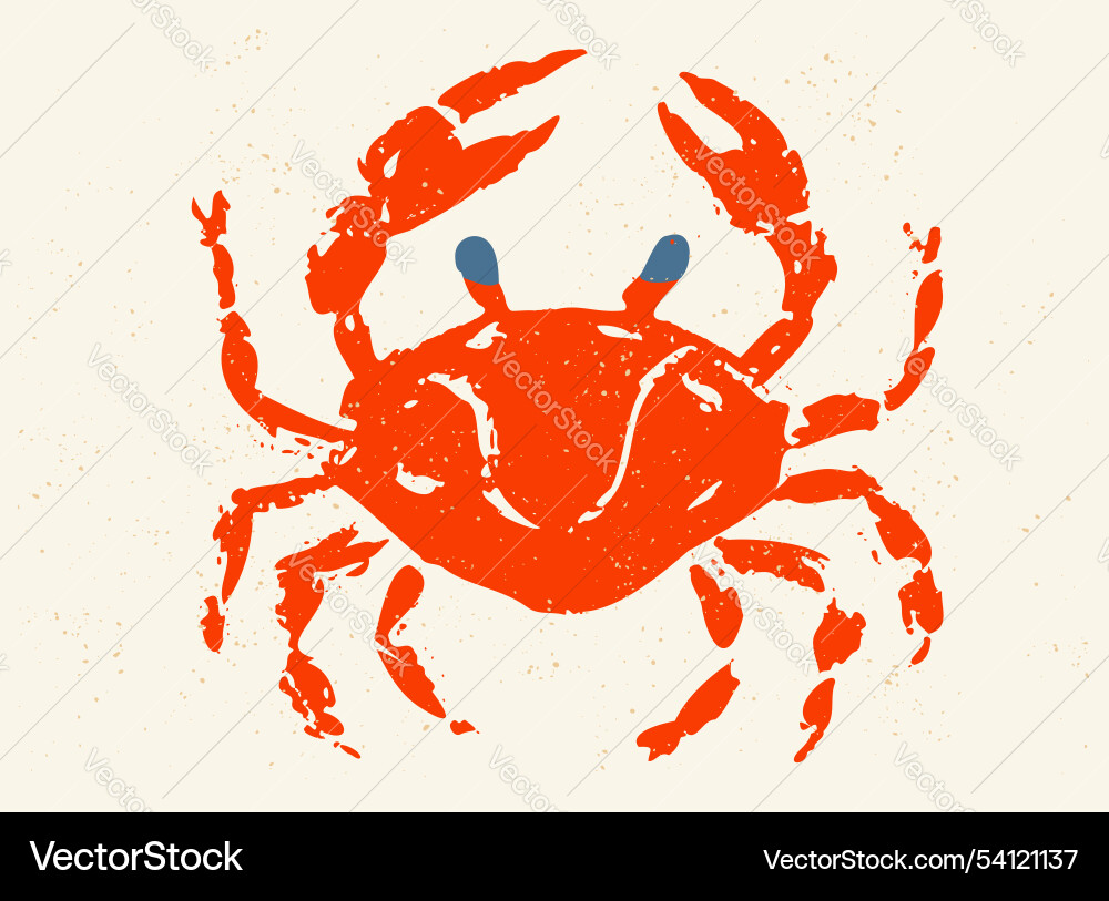 Vintage of red crab in block print style retro Vintage of red crab in block print style retro vector image