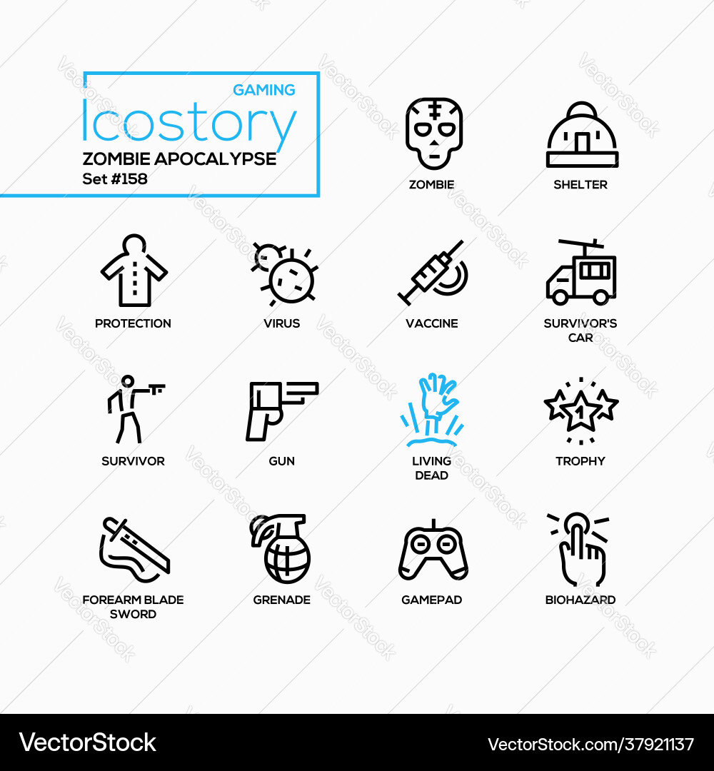 Zombie apocalypse - line design style icons set Zombie apocalypse - line design style icons set vector image