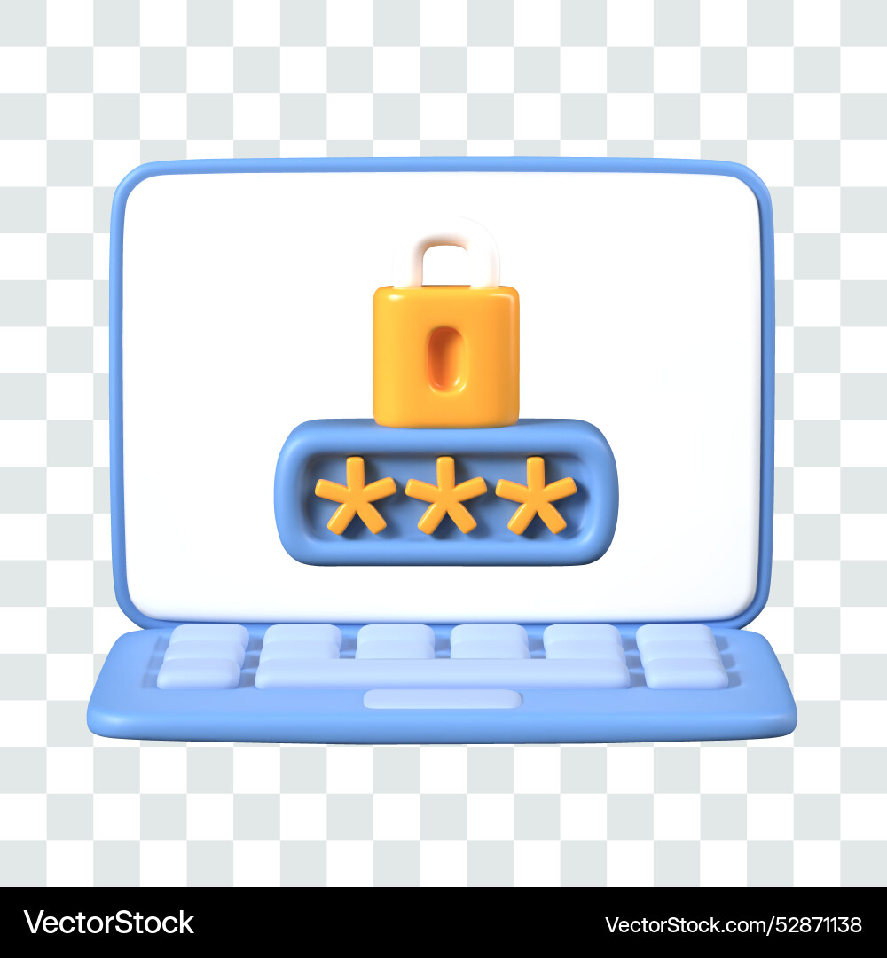 3d laptop with lock and password on screen 3d laptop with lock and password on screen Vector Image