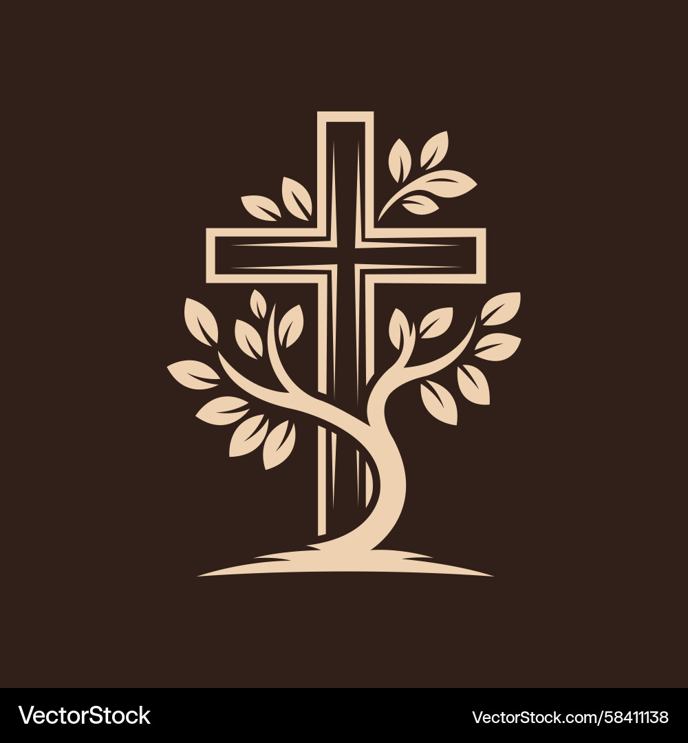 Christian Cross & Tree Symbol Vector Image