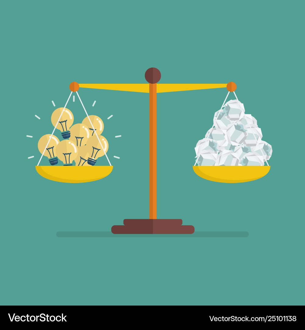 Comparison between bright idea and junk Comparison between bright idea and junk vector image