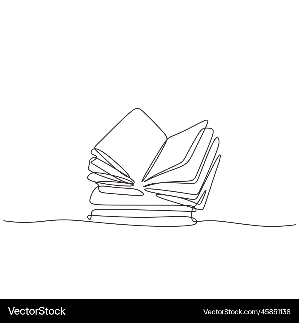 Continuous one line drawing of opened book Vector Image