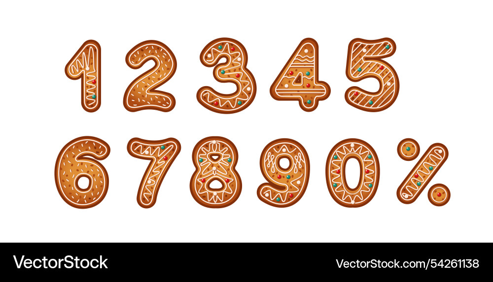 Gingerbread cookies digits and percentage objects Gingerbread cookies digits and percentage objects vector image