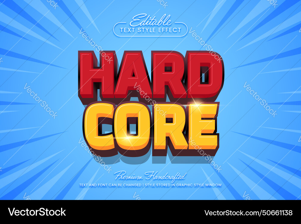 Hard core 3d text effect graphic style editable Hard core 3d text effect graphic style editable vector image
