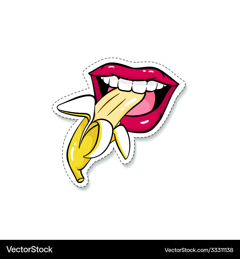 Lächeln Frauen Mund essen Banane Lächeln Frauen Mund essen Banane vektorbild