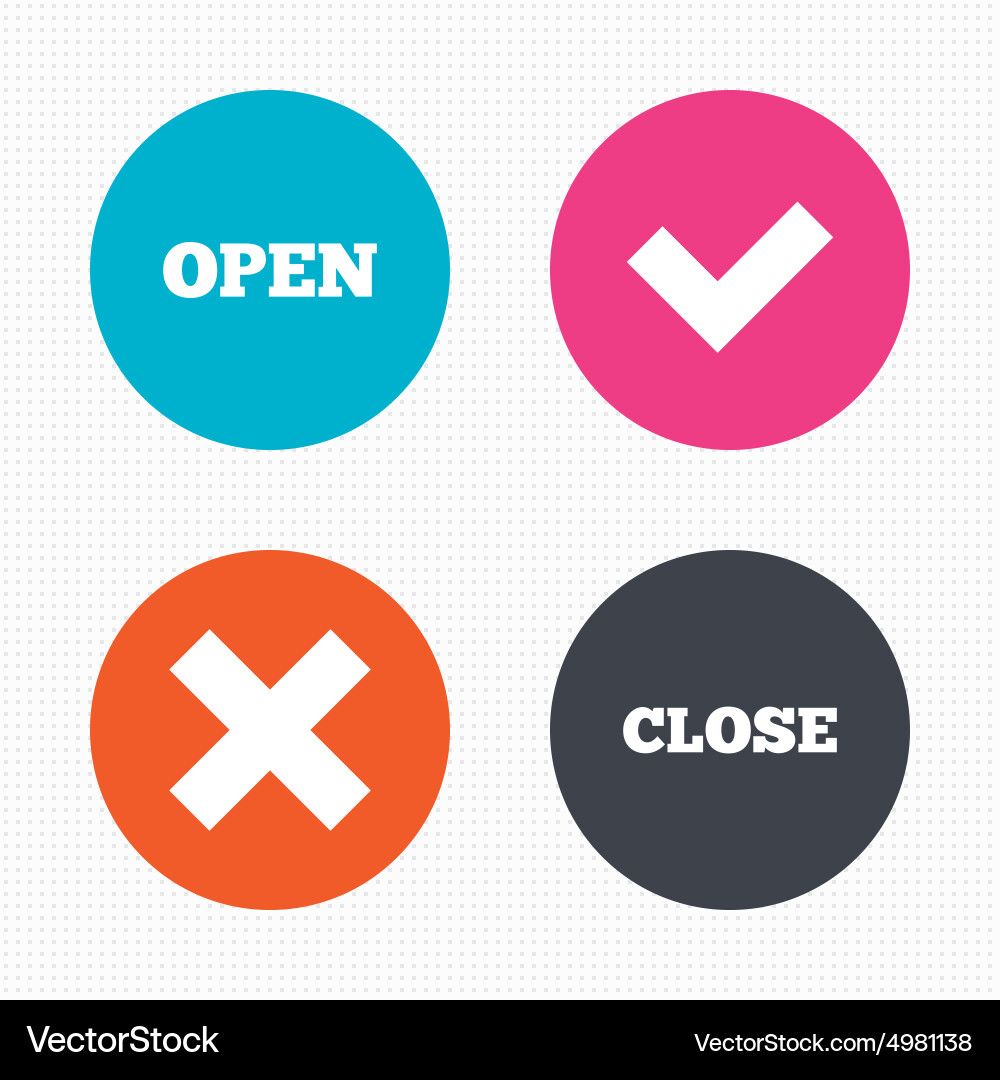 Open and close icons check or tick delete sign vector image