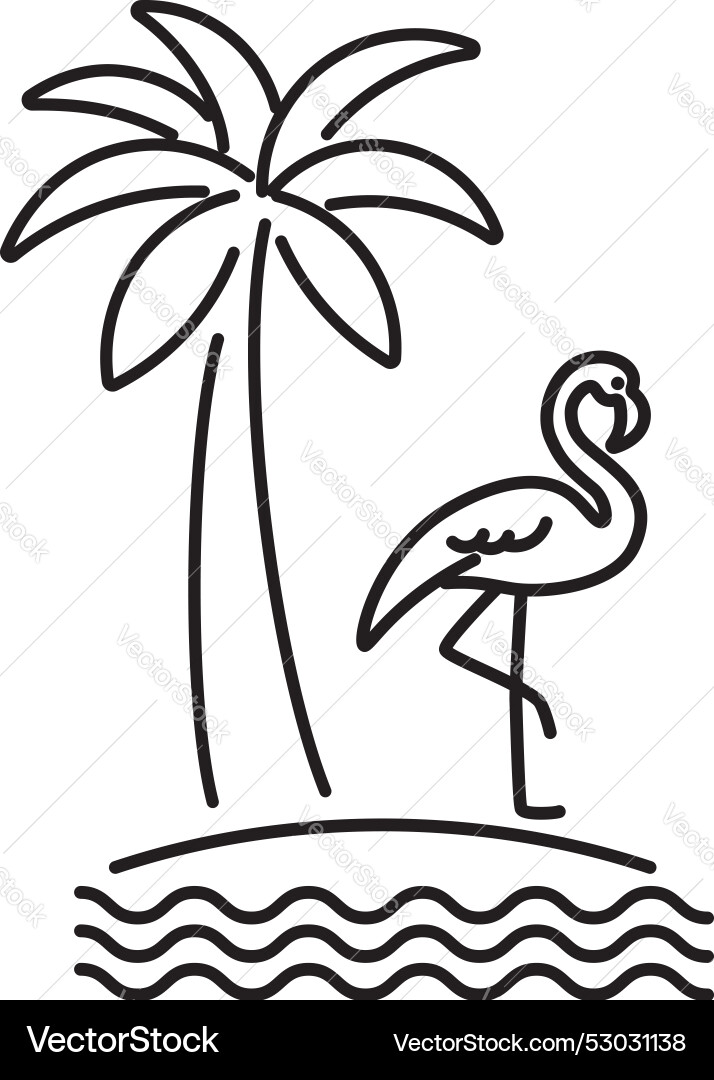 Outline abstract flamingo and palm tree vector image