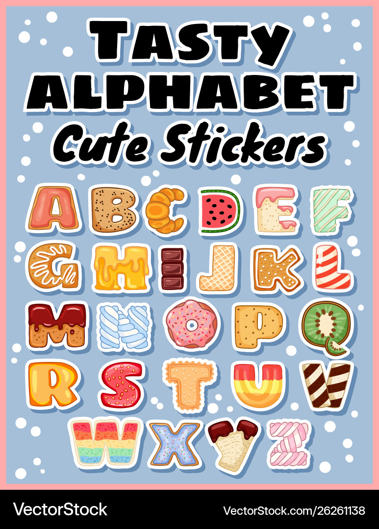 Set leckere Alphabet Aufkleber lecker süß Set leckere Alphabet Aufkleber lecker süß vektorbild