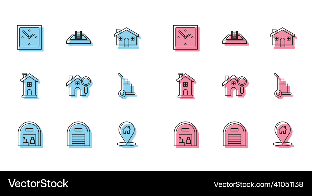 Set line warehouse clock map pointer vector image