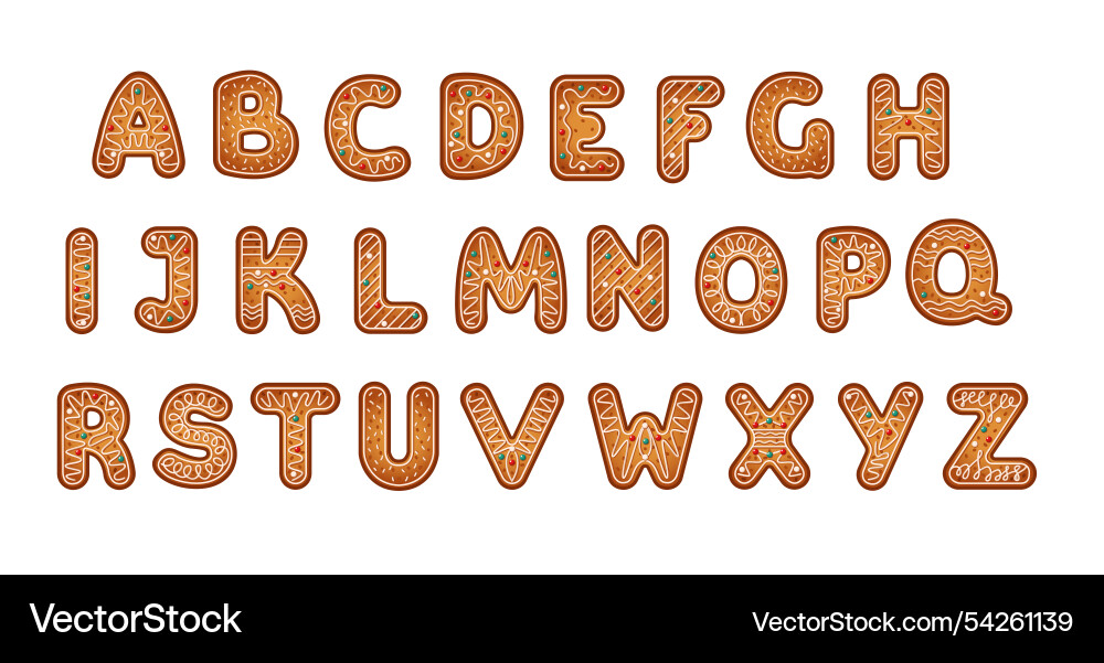 Abc festive gingerbread font flat color objects Abc festive gingerbread font flat color objects vector image