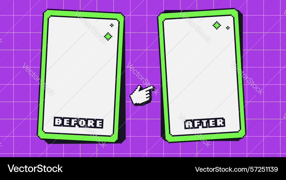 Before and after y2k pixel template retro 8 bit Before and after y2k pixel template retro 8 bit vector image