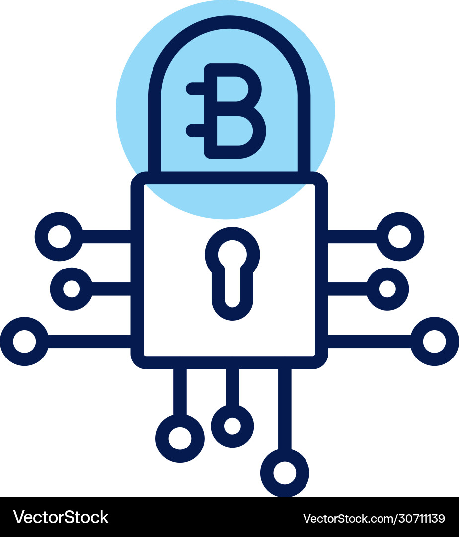 Bitecoin with padlock crypto currency line style Vector Image