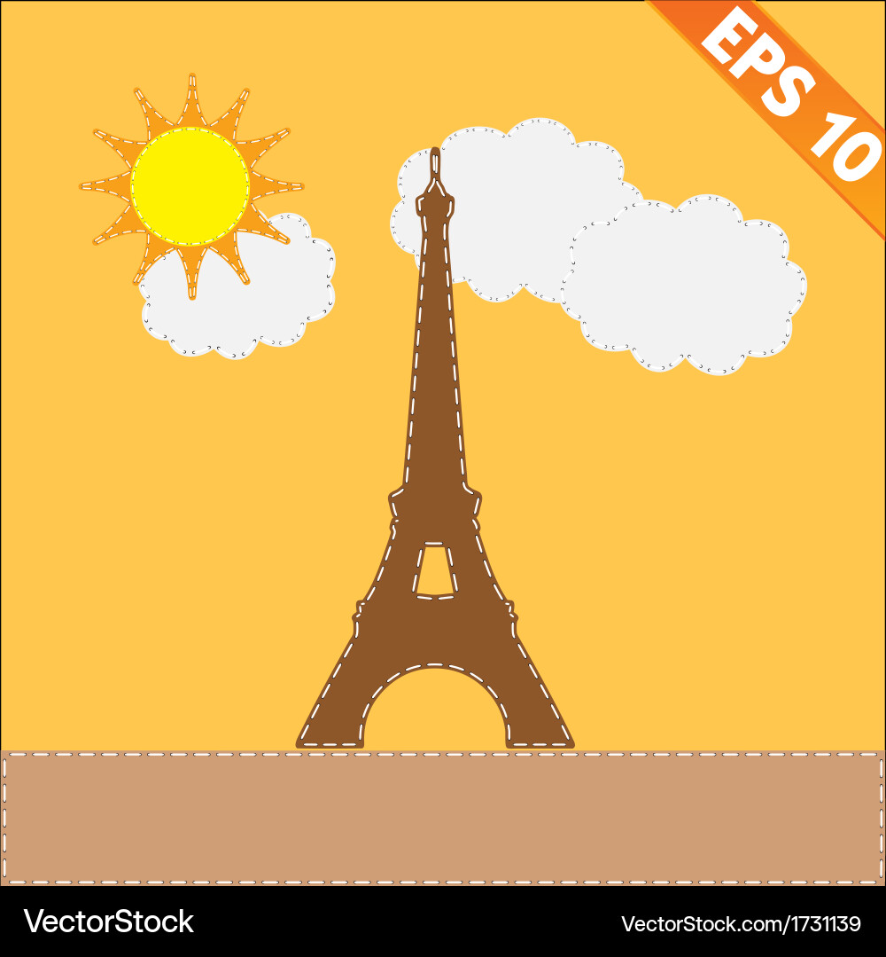 Eiffel tower with stitch style background vector image
