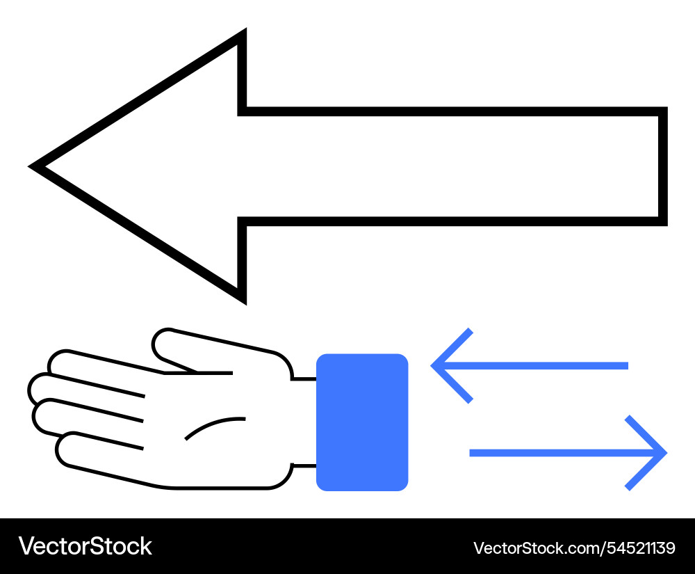 Hand gesturing left with large arrow Hand gesturing left with large arrow Vector Image