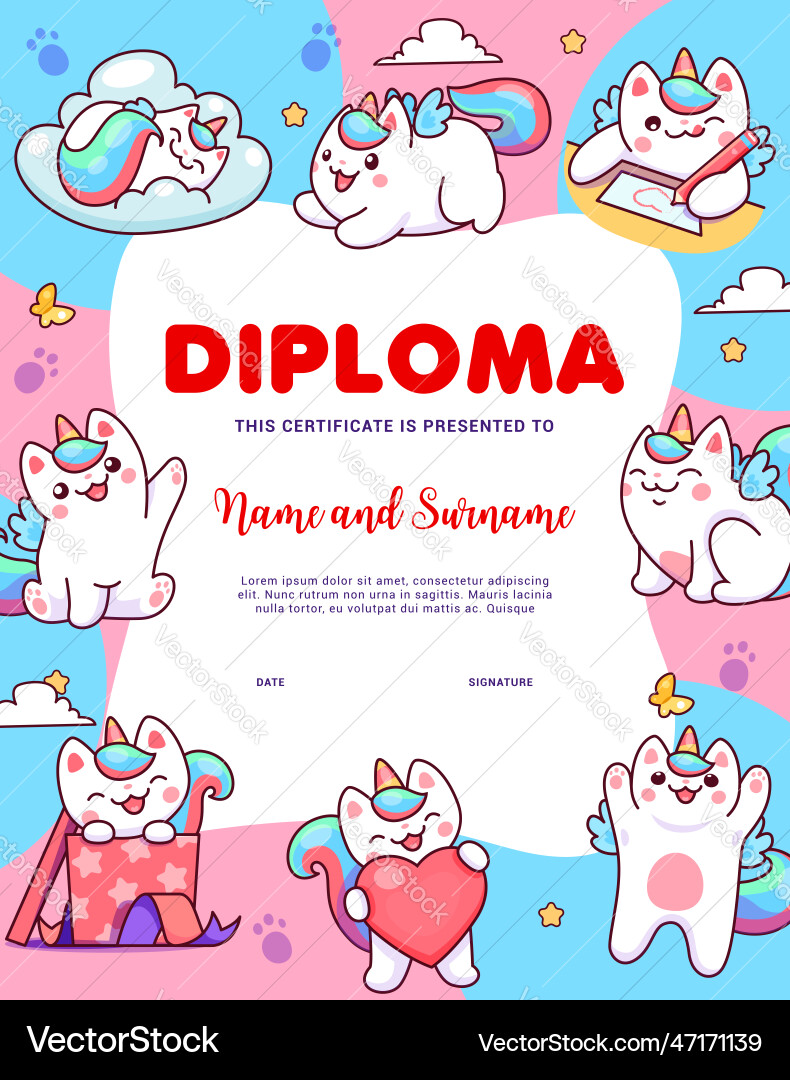 Kinder Diploma Cartoon Capricorn Katzen und Kitten Kinder Diploma Cartoon Capricorn Katzen und Kitten vektorbild
