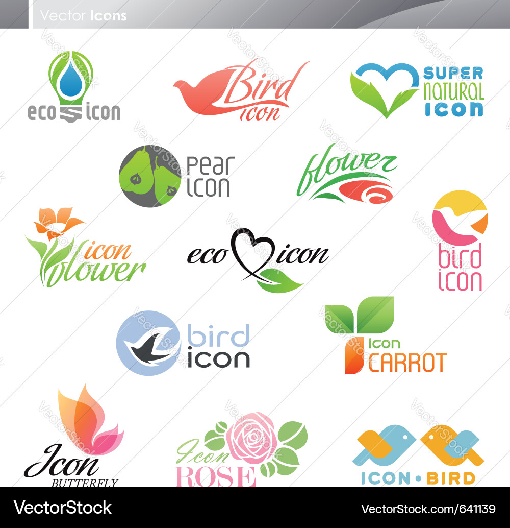 Nature Icon Set - Birds & Flora vector image
