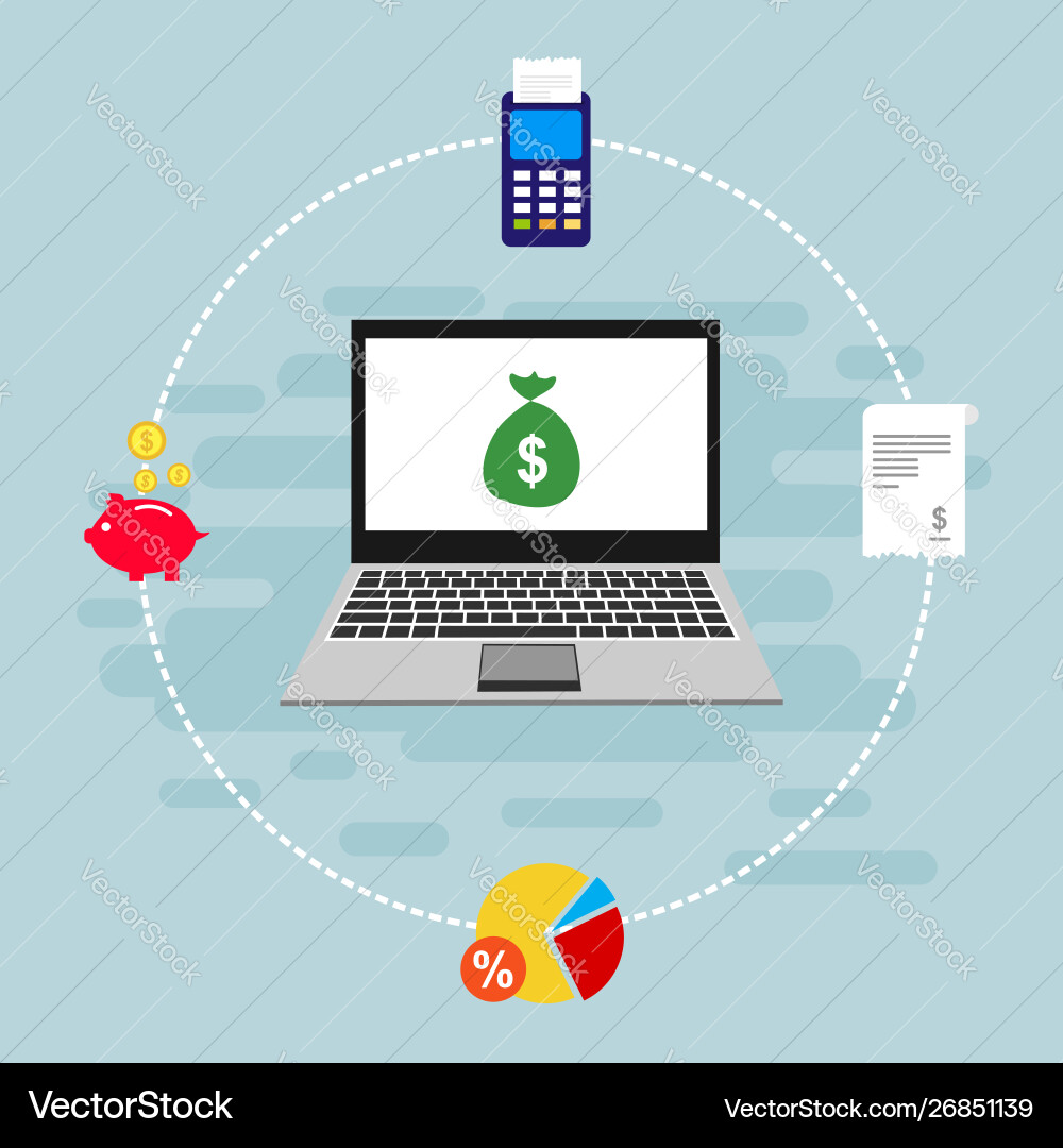 Online payment on computer flat cartoon big pay Vector Image