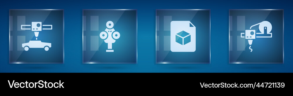 Set 3d printer car scanner isometric cube file Vector Image