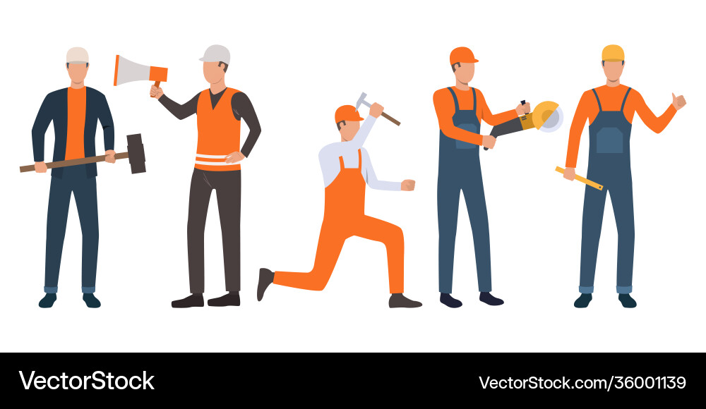 Set builder. Строитель баннер. foreman builder. раскраска женщина и мужчина строители. men are wearing uniform.