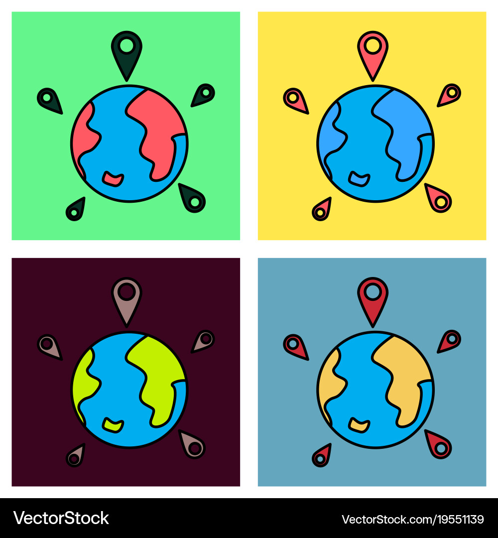 Set of globe earth with color pointer marks Vector Image