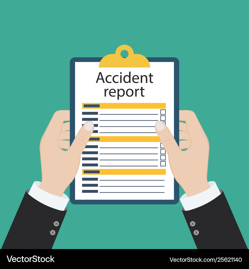 Accident report form man write application pen Accident report form man write application pen Vector Image