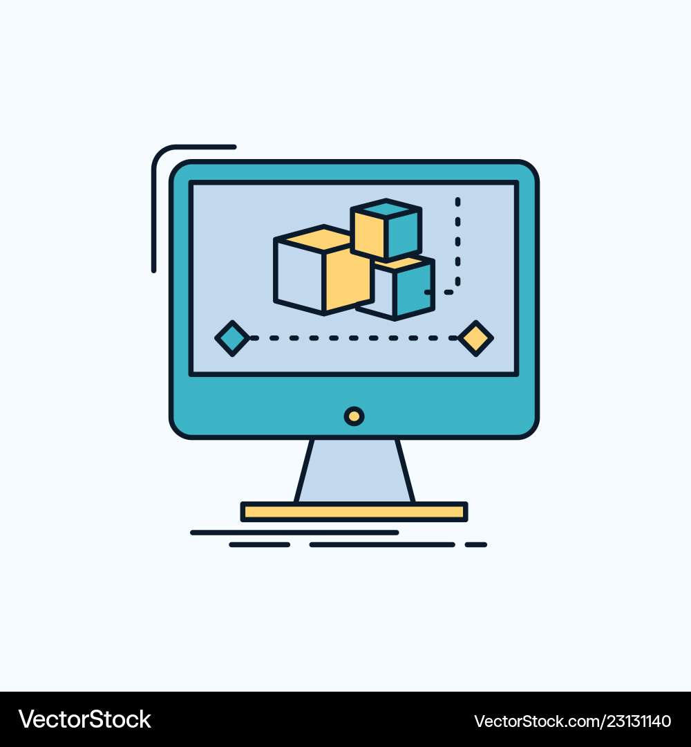 Animation computer editor monitor software flat Animation computer editor monitor software flat vector image