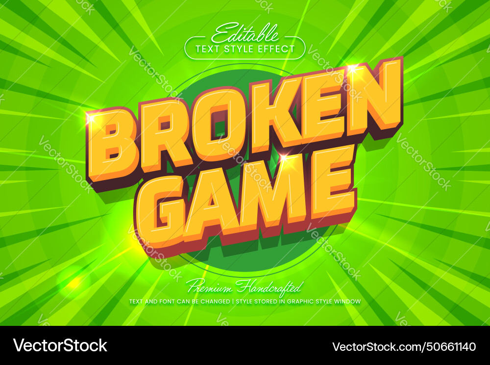 Broken game 3d text effect graphic style editable Vector Image