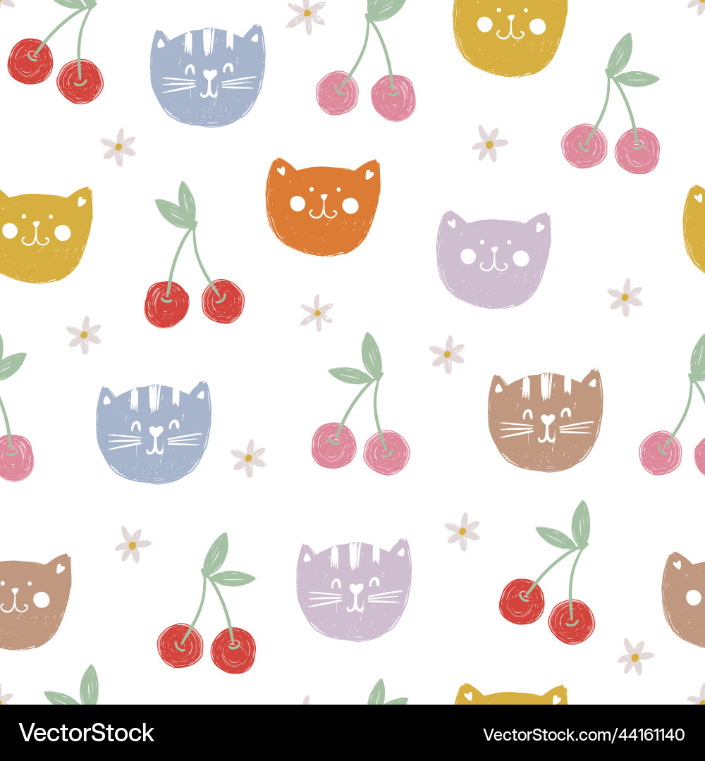 Cat face and cherry Vector Image