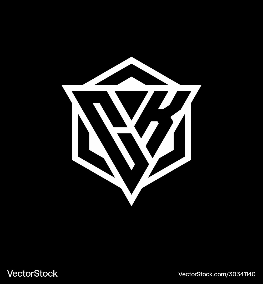 Ck logo monogram with triangle and hexagon shape vector image