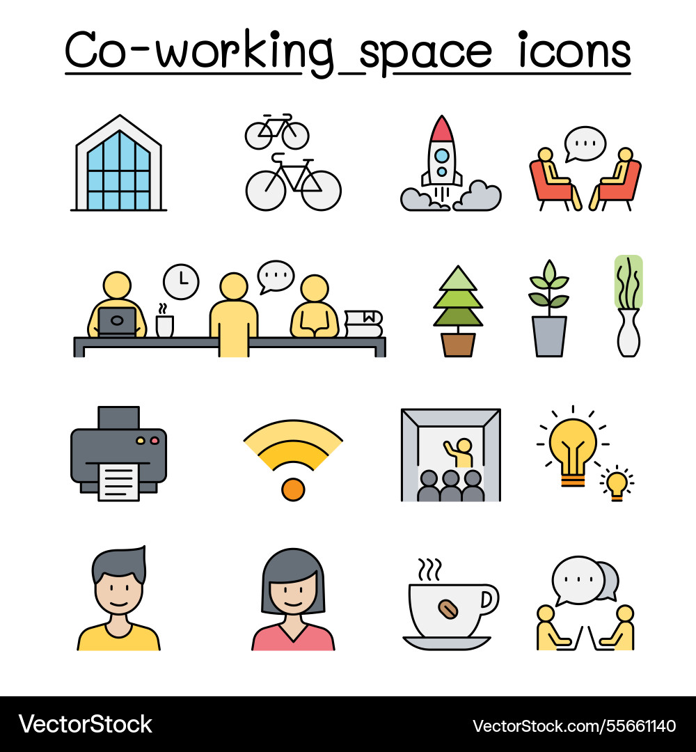 Co-working space and startup set color line style Vector Image