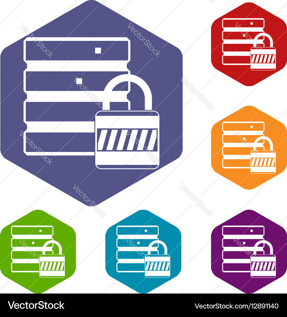 Database with padlock icons set vector image