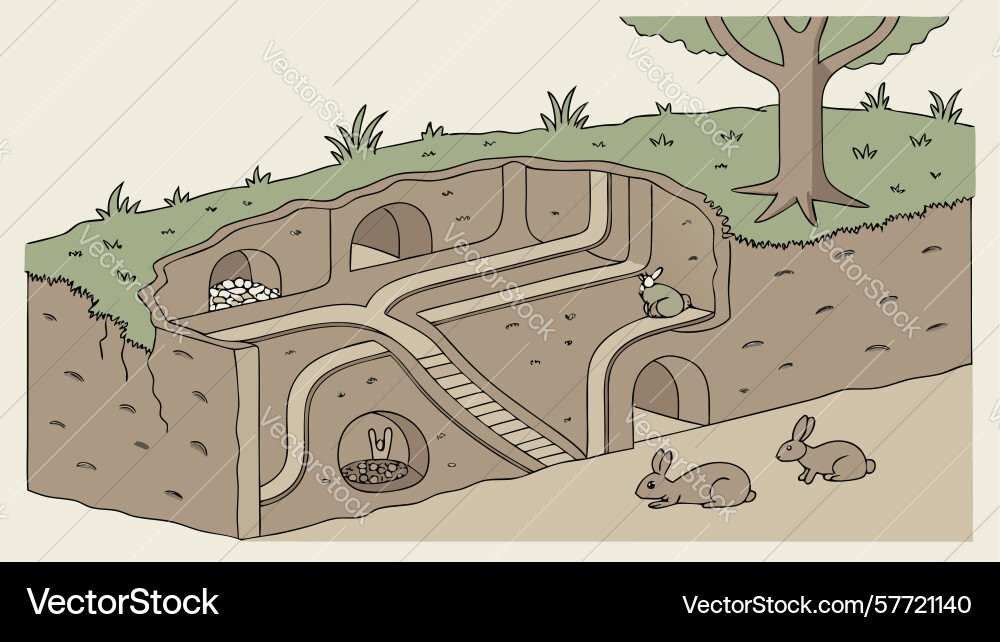 Extensive rabbit burrow system a complex network vector image