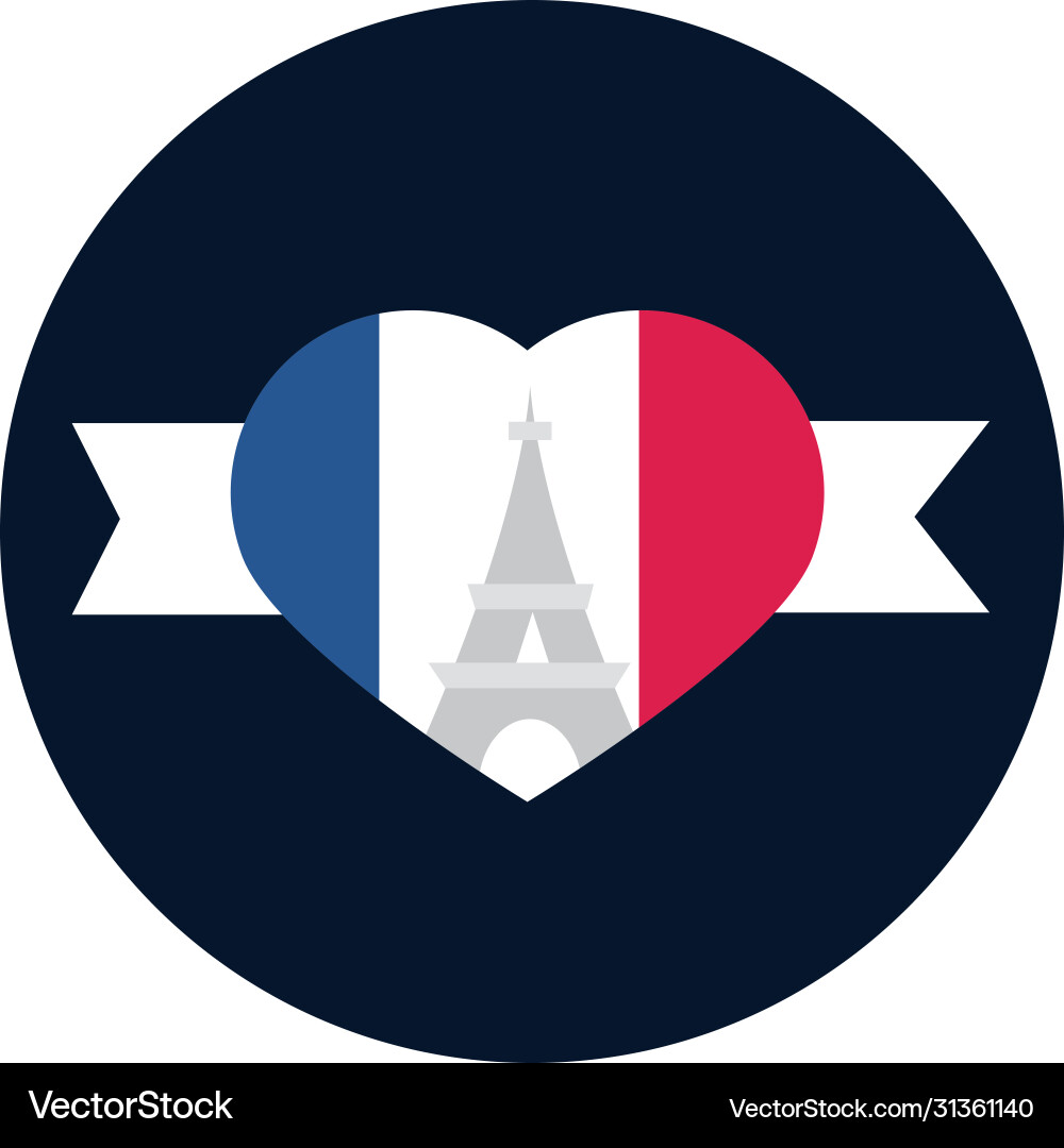 France eiffel tower inside heart block and flat Vector Image