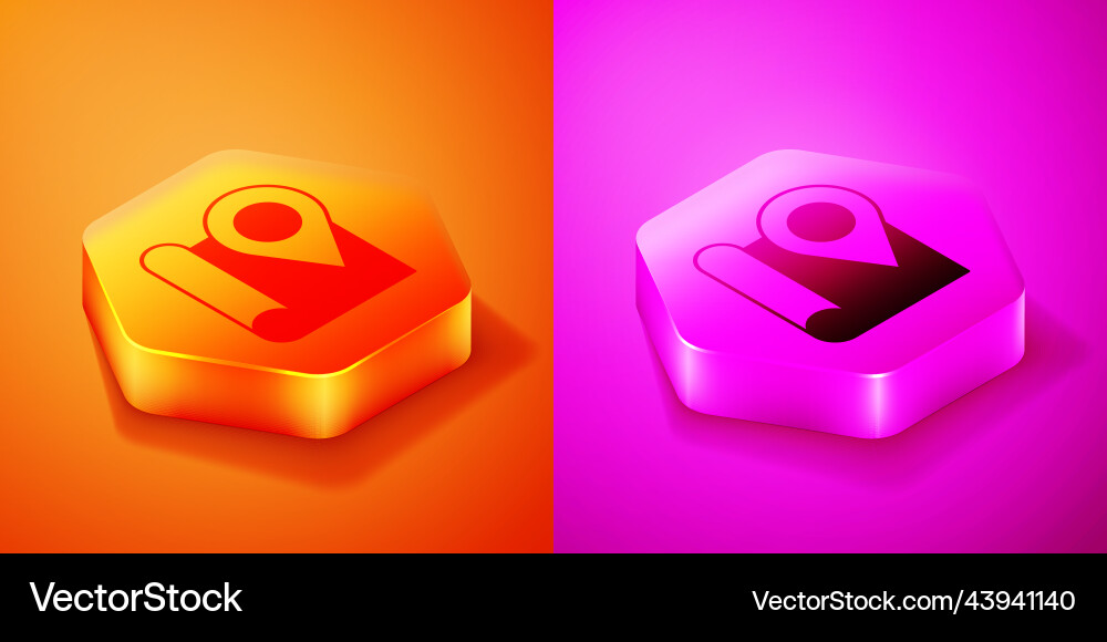 Isometric folded map with location marker icon Isometric folded map with location marker icon Vector Image