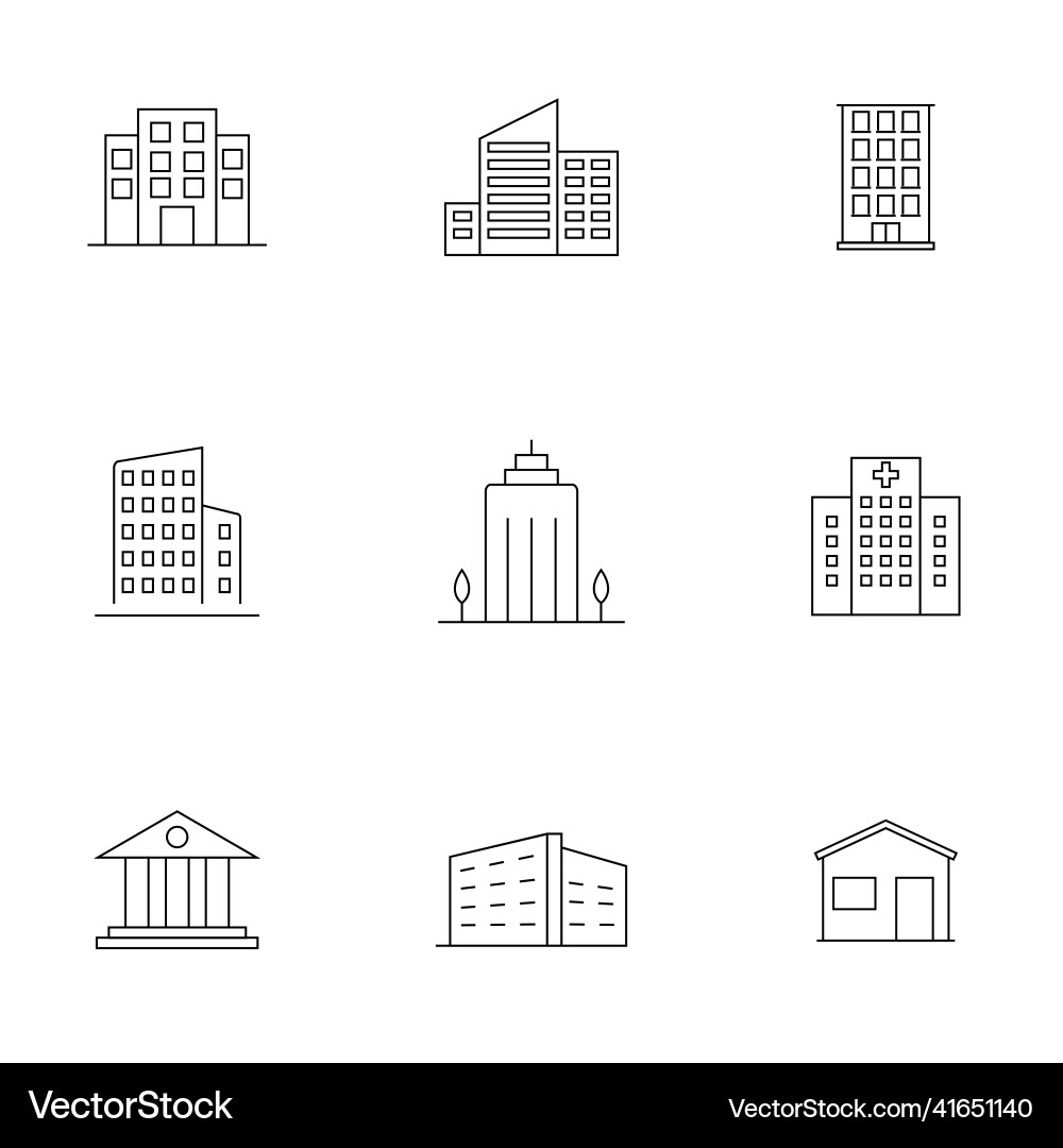 Linear web icons set - buildings collection Linear web icons set - buildings collection Vector Image