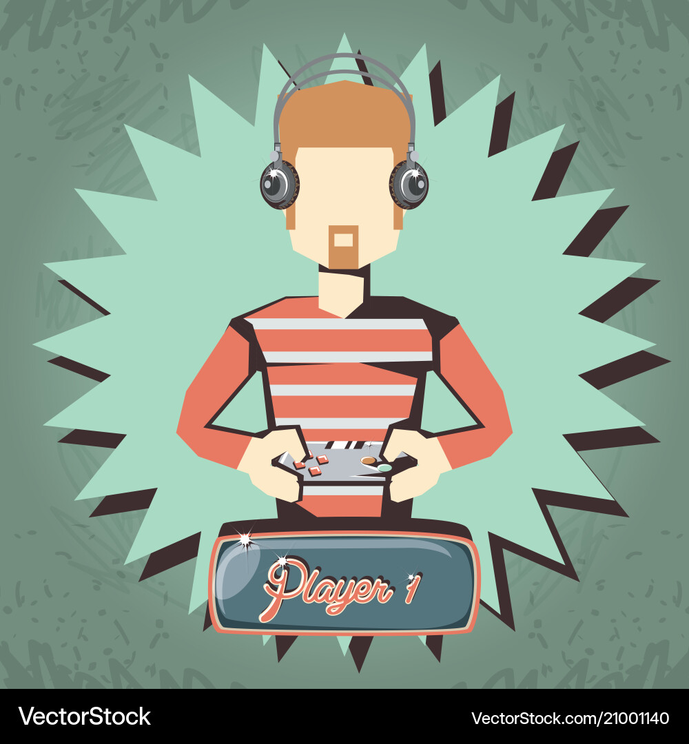 Man playing video game retro Vector Image