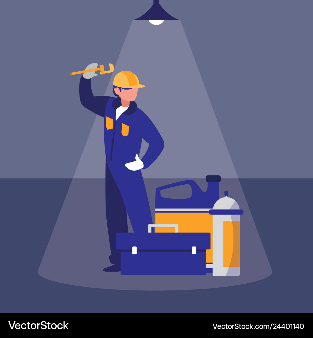 Mechanic worker with toolbox and extinguisher vector image