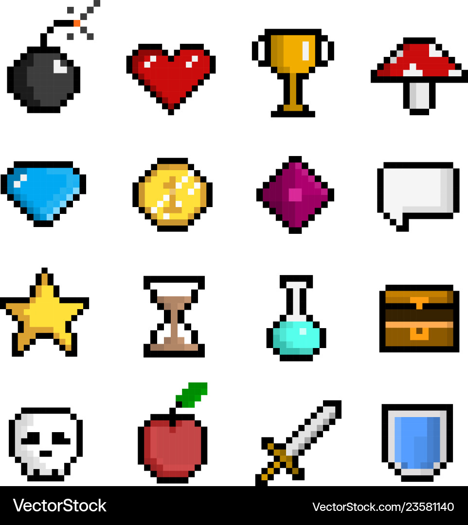 Pixel Game Icon Set - Retro Arcade vector image