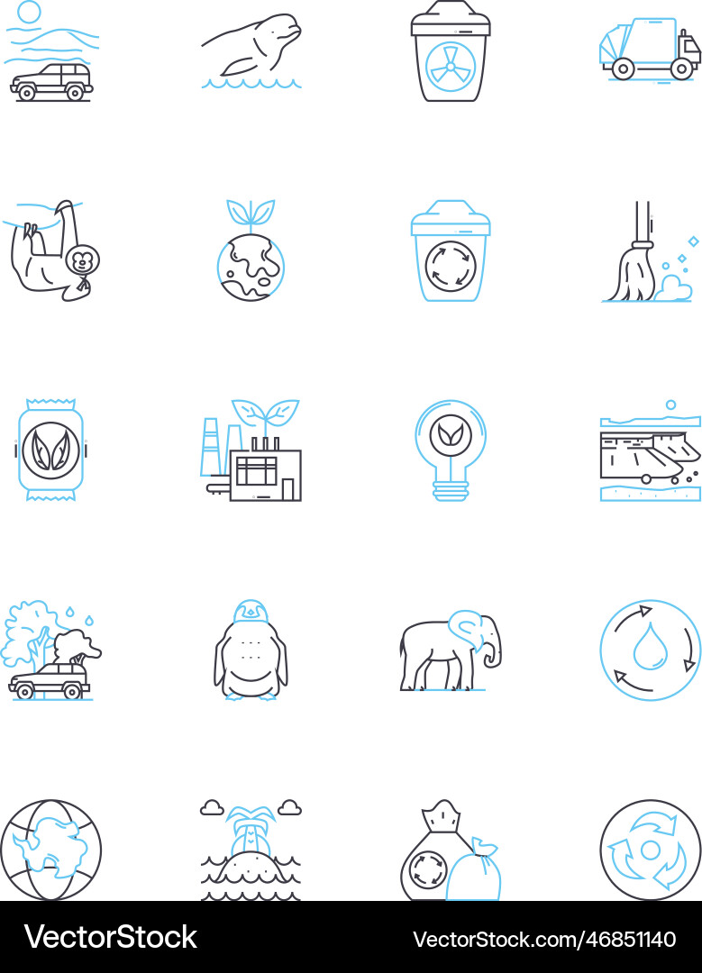 Pollution problems linear icons set smog Pollution problems linear icons set smog vector image