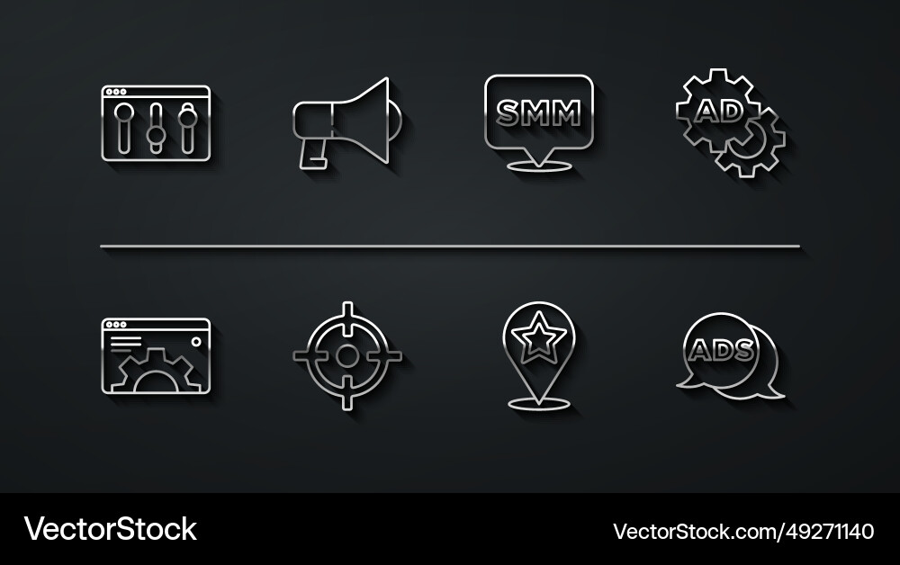 Set line browser setting advertising map pointer Set line browser setting advertising map pointer vector image