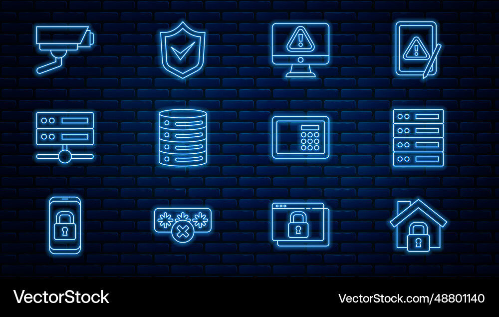 Set line house under protection server data web Set line house under protection server data web vector image
